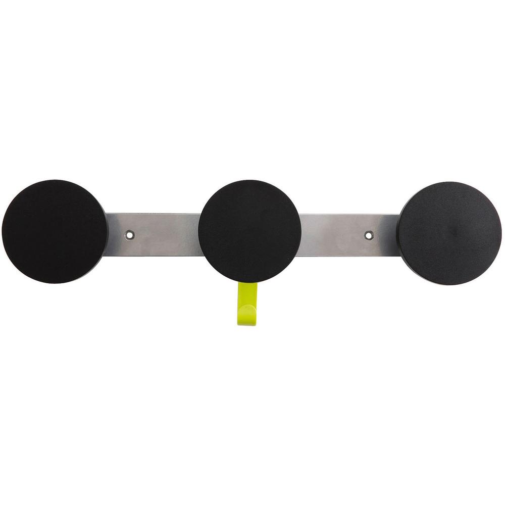 Alba Triple Metal Wall Coat Peg - 3 Hooks - 66.14 lb (30 kg) Capacity - 1.4" Height x 4.3" Width - for Coat, Clothes - Metal - Silver, Black, Metallic Gray - Powder Coated - 1 Each. Picture 1