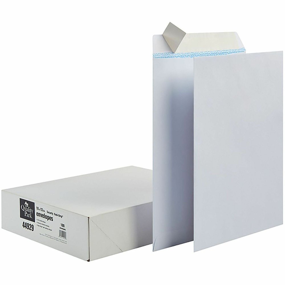 Quality Park Redi Strip Security Mailing Envelopes - Multipurpose - #13 1/2 - 10" Width x 13" Length - Peel Strip - White - 1 Box. Picture 1