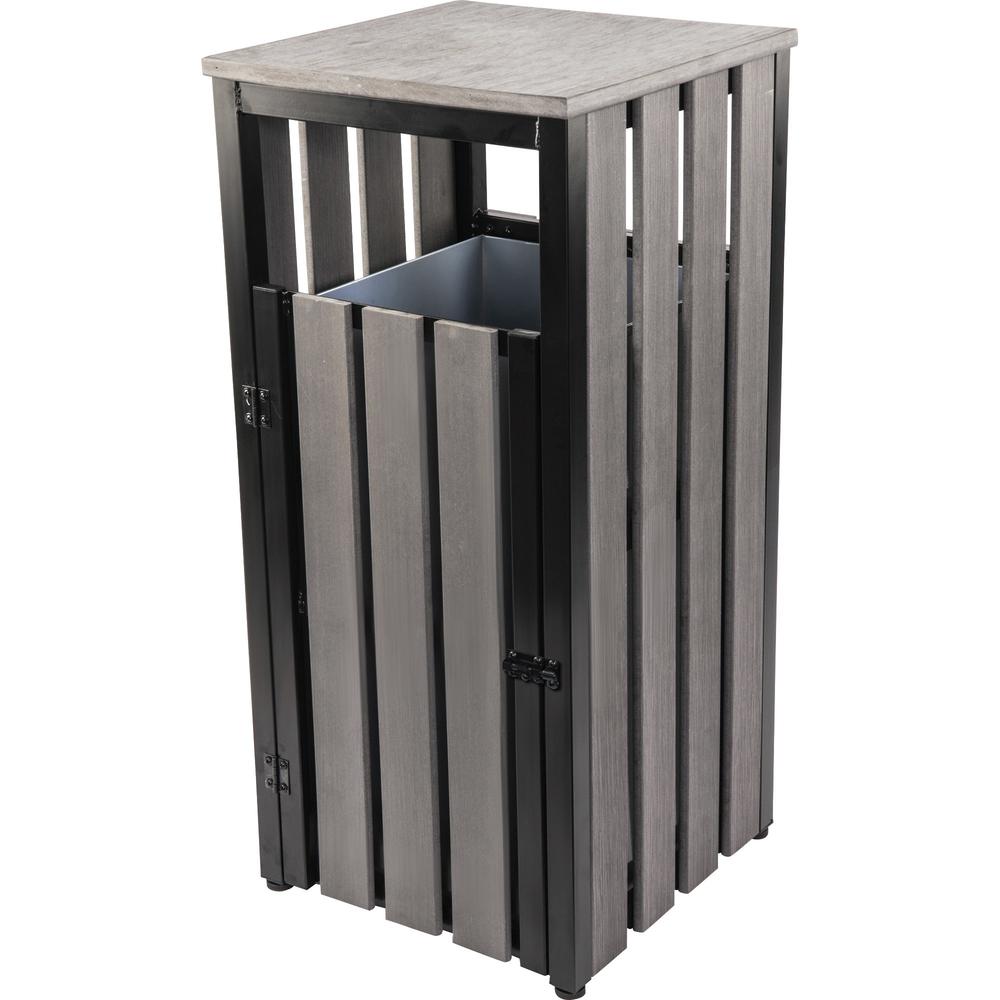 Lorell Faux Wood Outdoor Waste Bin - Rectangular - Weather Resistant - 33.6" Height - Polystyrene - Weathered Charcoal - 1 Each. Picture 1