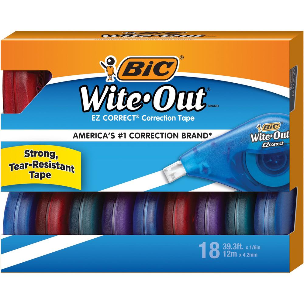 BIC Wite-Out EZ CORRECT Correction Tape - 0.20" Tape Width x 39.40 ft Tape Length - Tear Resistant, Odorless, Film-based - Translucent, White - 1 Box. Picture 1