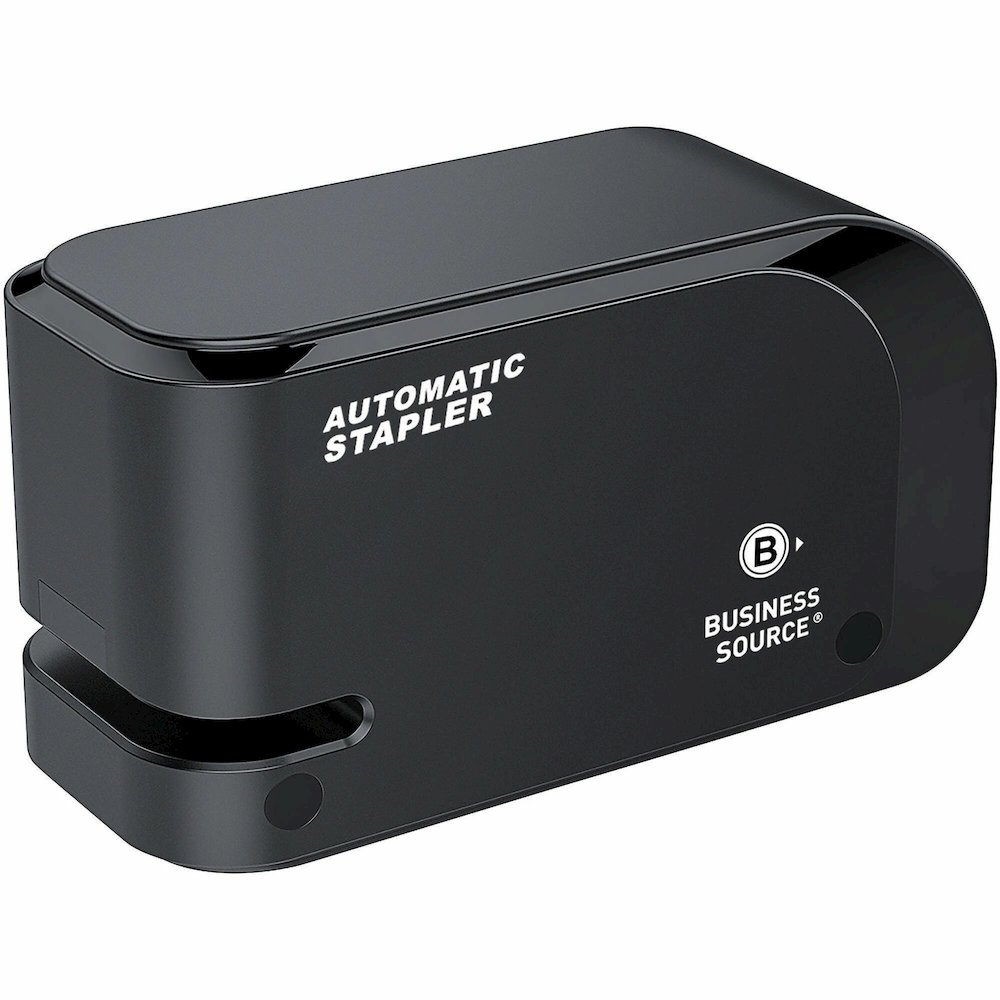 Business Source Electric Stapler - Staples Upto 20 Sheet - Holds Upto 105 Staple - Half Strip - Staple Size: 24, 26/0.24" , 0.24" - 2 x AA - Black - 1 Each. Picture 1