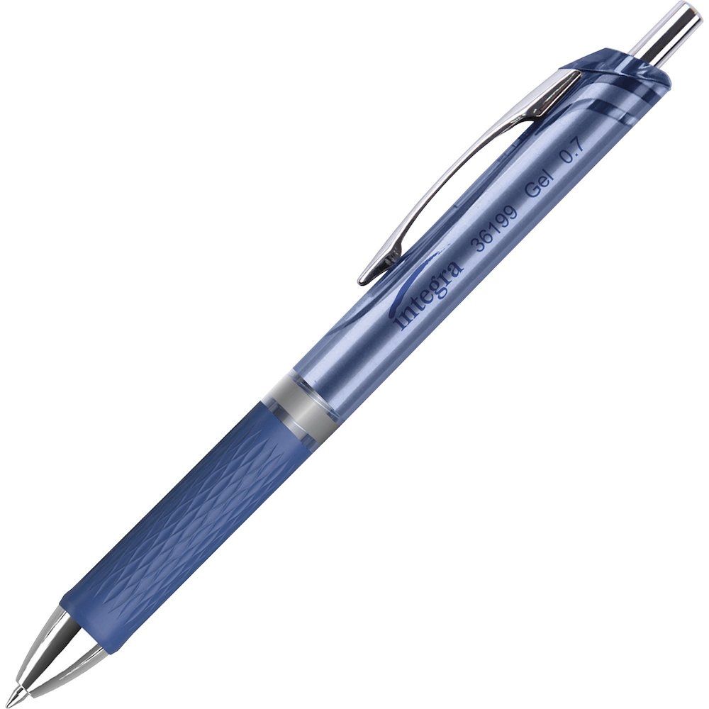 Integra Retractable Gel Ink Pen - Retractable - Blue Ink - Gel-based - Blue Barrel - Metal Tip - 1 Dozen. Picture 1