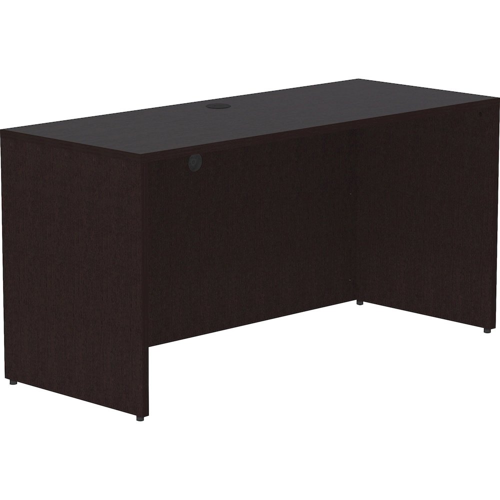 Lorell Essentials Series Credenza Shell - 29.5" Height x 60" Width x 24" Depth Credenza Shell, 1" Thickness Top - Finish: Espresso, Silver Brush - Grommet, Adjustable Feet, Durable, Laminated, Cam Loc. Picture 1