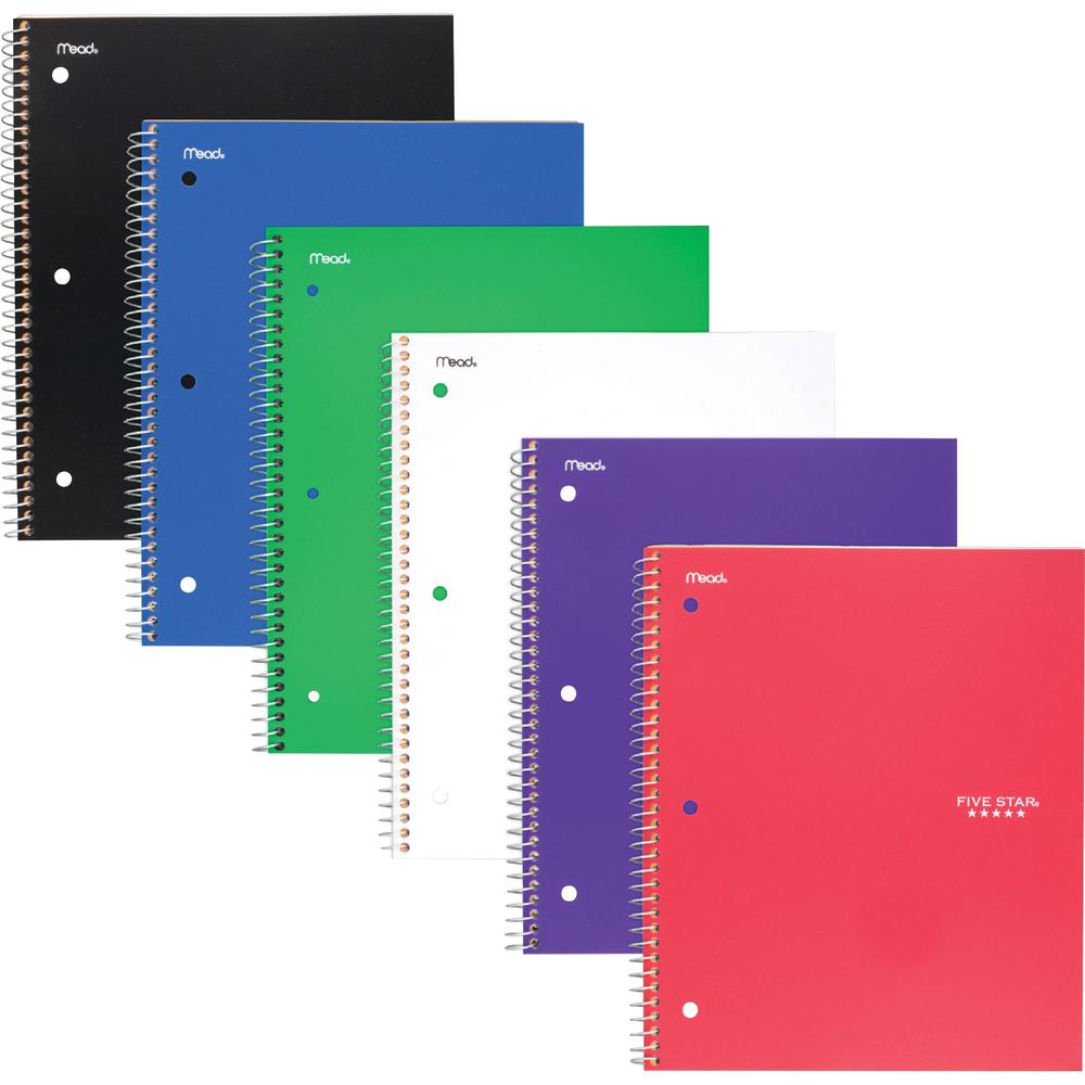 Mead Five Star Subject Spiral Notebook - 1 Subject(s) - 100 Sheets - Wire Bound - 3 Hole(s) - 11" x 8 1/2" Sheet Size - 3" Height x 10" Width x 11" Length - Assorted Plastic, Paperboard Cover - Dual-p. Picture 1