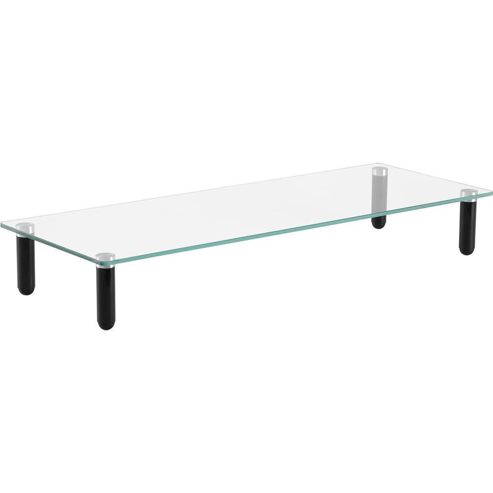 Lorell 4-leg Single-Shelf Monitor Stand - 44 lb Load Capacity - 1 x Shelf(ves) - 3" Height x 22" Width x 8.25" Depth - Desktop - Glass - Clear, Black. Picture 1