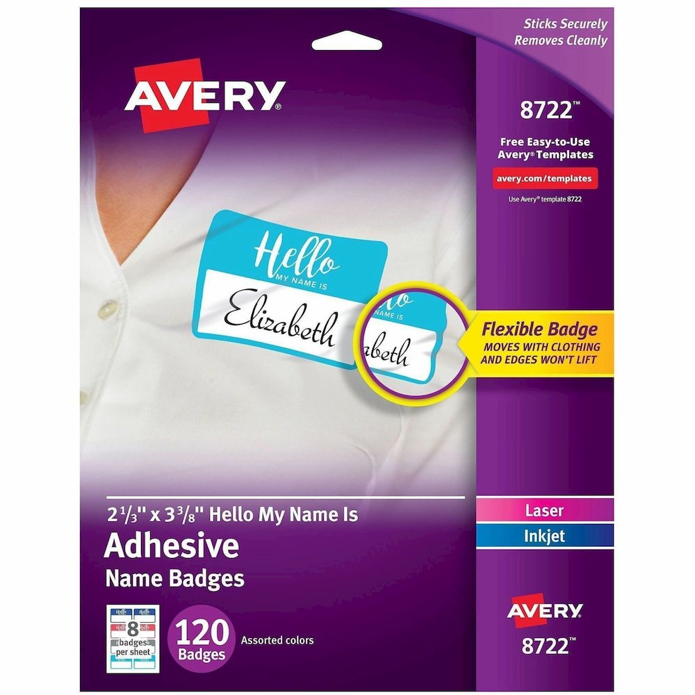 Avery&reg; Self-Adhesive Name Tags - Hello My Name Is - 11" Height x 8 1/2" Width - Removable Adhesive - Rectangle - Laser, Inkjet - Matte - White - Film - 8 / Sheet - 15 Total Sheets - 120 Total Labe. Picture 1