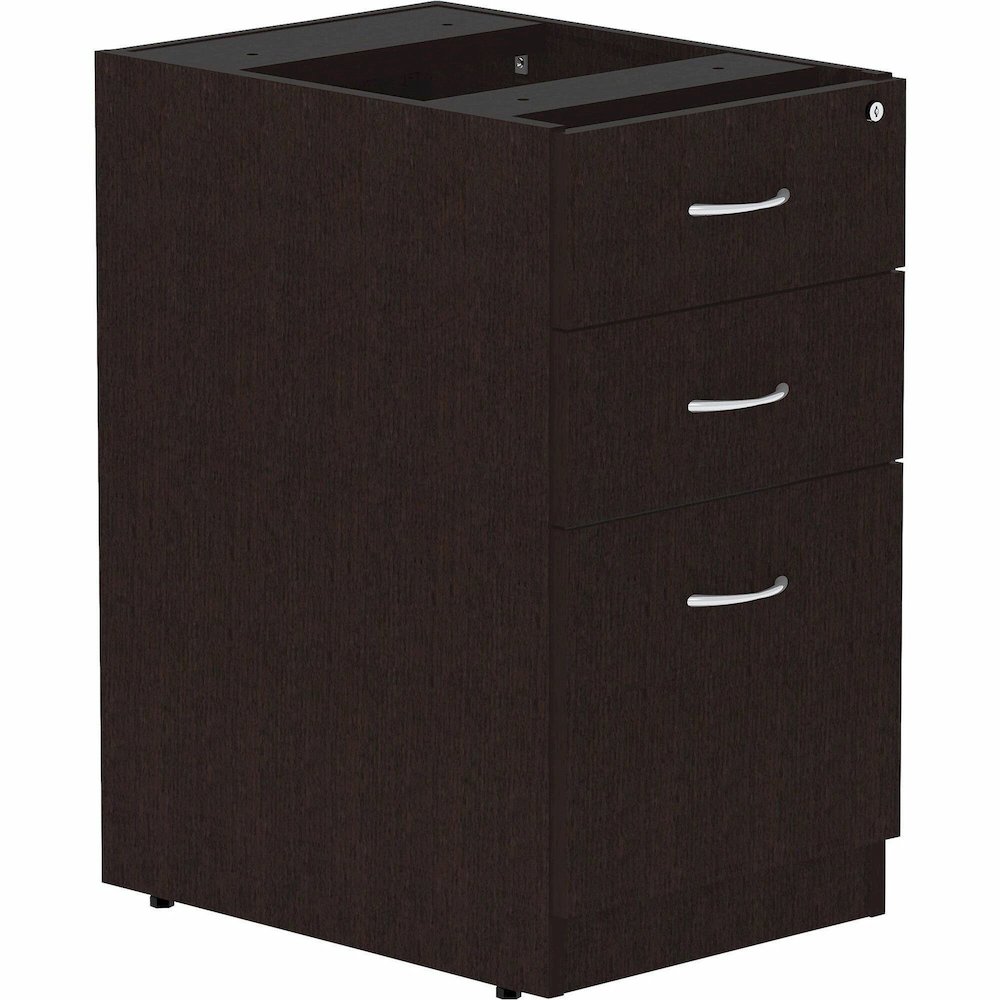 Lorell Essentials Series Box/Box/File Fixed File Cabinet - 28.3" Height x 16" Width x 22" Depth Pedestal - Finish: Espresso, Silver Brush - Durable, Laminated, Built-in Hangrail, File Drawer, Dual Whe. Picture 1