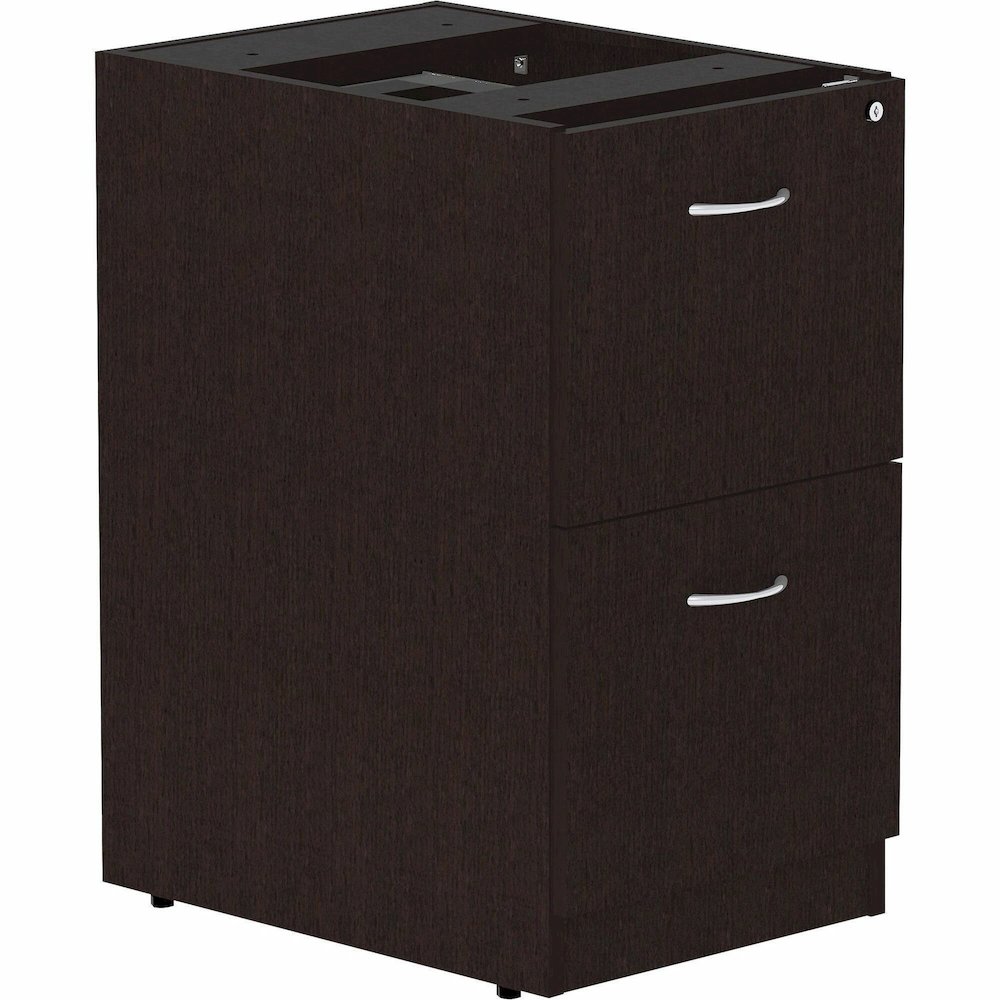Lorell Essentials Series File/File Fixed File Cabinet - 28.3" Height x 16" Width x 22" Depth Pedestal - Finish: Espresso, Silver Brush - Durable, Laminated, Built-in Hangrail, File Drawer, Dual Wheel . Picture 1