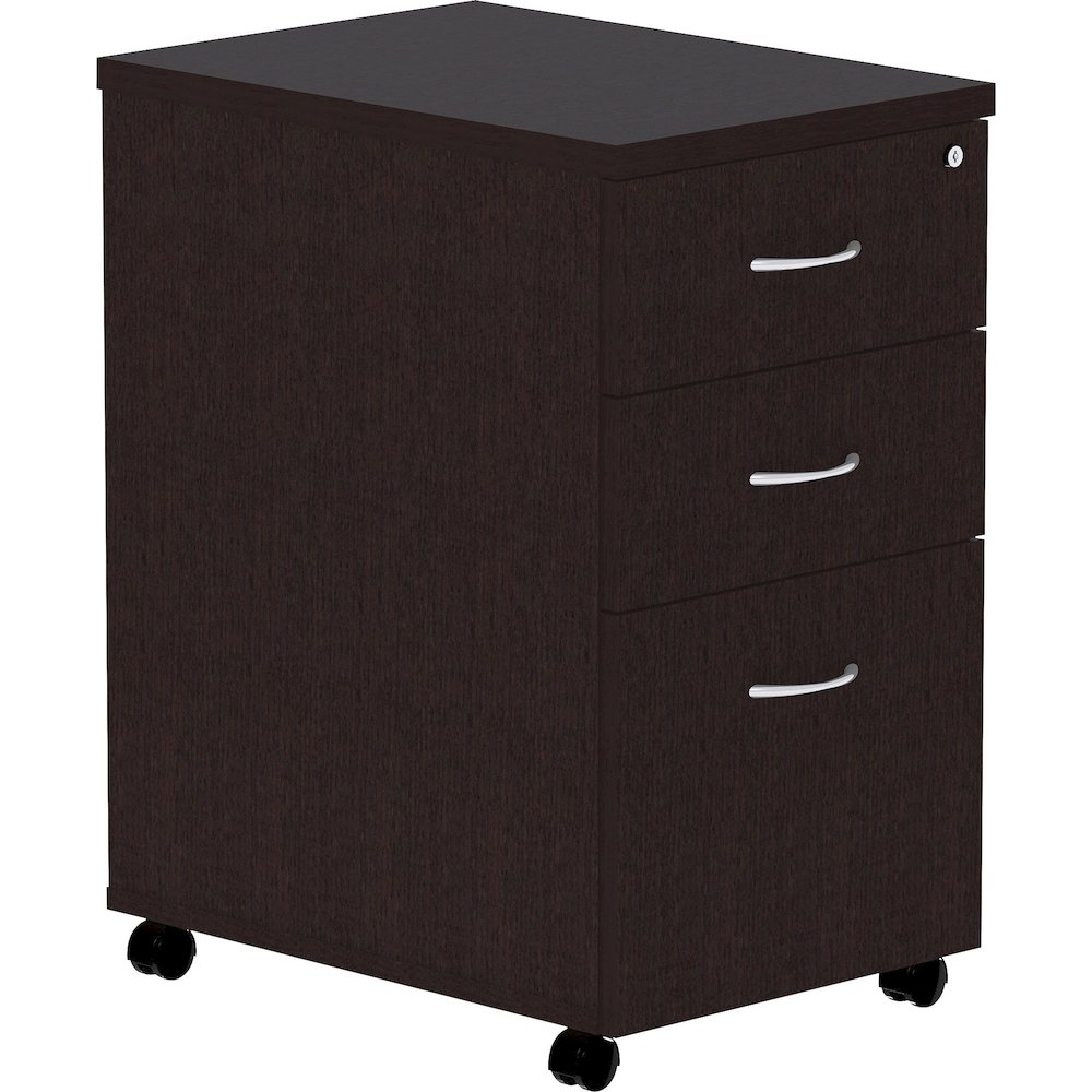 Lorell Essentials Series Box/Box/File Mobile File Cabinet - 28.3" Height x 16" Width x 22" Depth Pedestal, 1" Thickness Top - Finish: Espresso, Silver Brush - Durable, Laminated, Built-in Hangrail, Fi. Picture 1