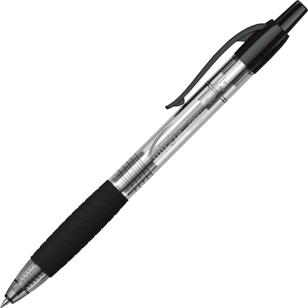 Integra Retractable 0.7mm Gel Pen - Retractable - Black Ink - Gel-based - Black Barrel - 1 Dozen. Picture 1