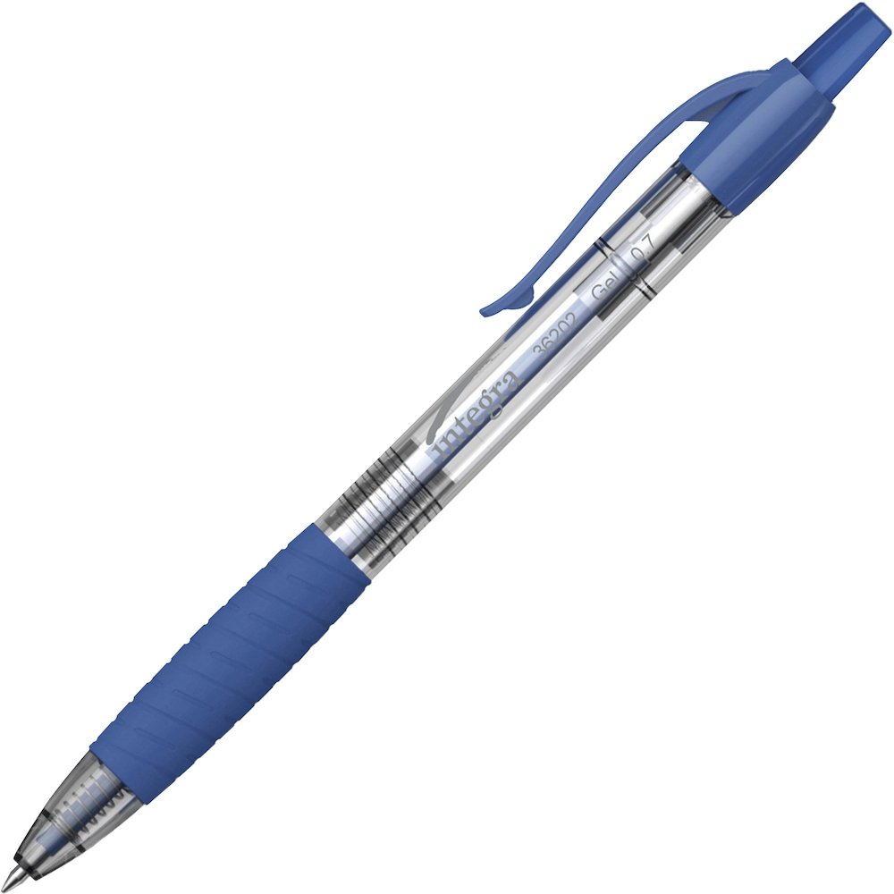 Integra Retractable 0.7mm Gel Pen - Retractable - Blue Ink - Gel-based - Blue Barrel - 1 Dozen. Picture 1