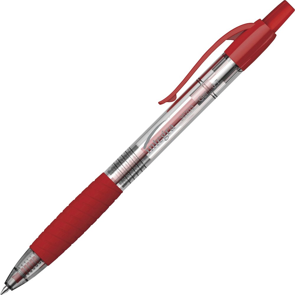 Integra Retractable 0.7mm Gel Pen - Retractable - Red Ink - Gel-based - Red Barrel - 1 Dozen. Picture 1