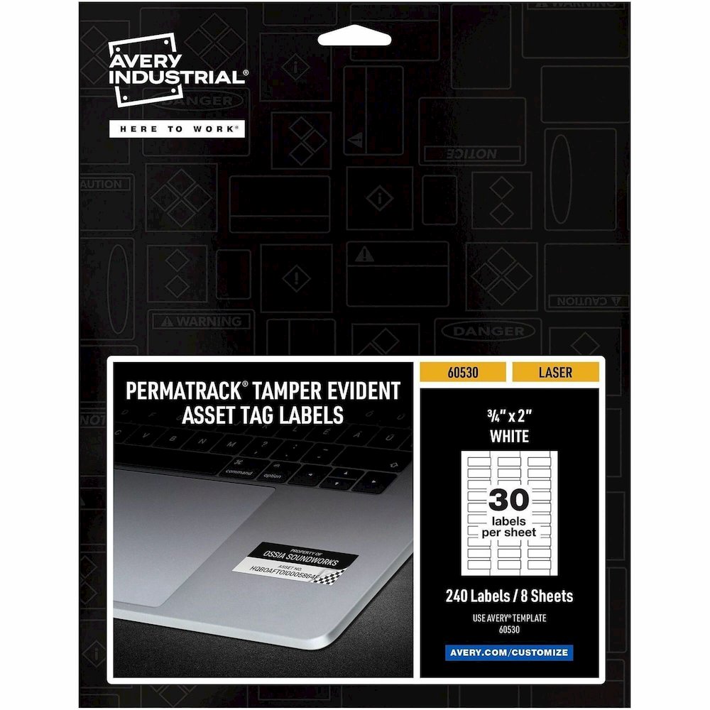 Avery&reg; PermaTrack Tamper-Evident Asset Tag Labels - 0.75" Length x 2" Width - Rectangular - Matte White - 240 / Pack. Picture 1