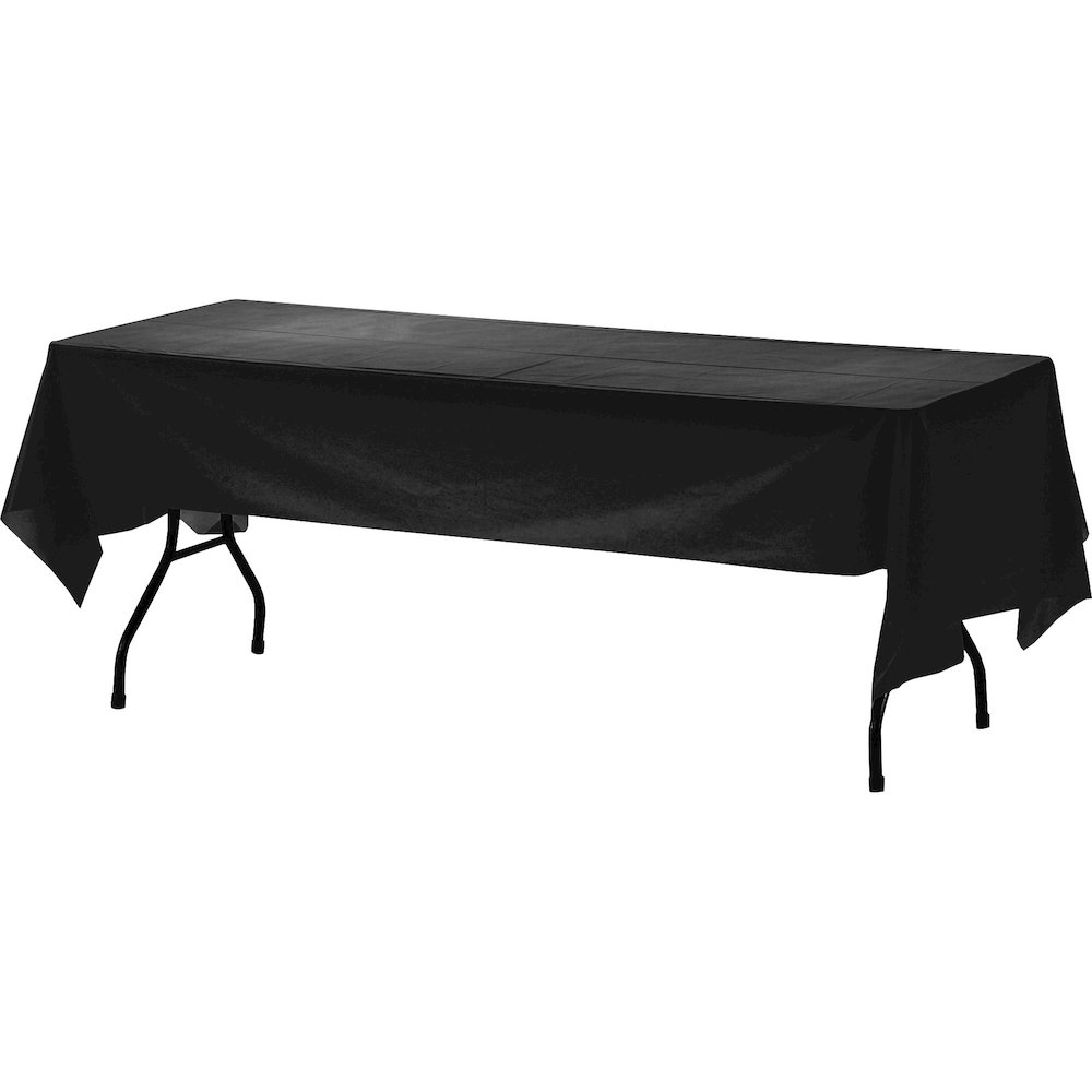 Genuine Joe Plastic Table Covers - 108" Length x 54" Width - Plastic - Black - 1 Pack. Picture 1