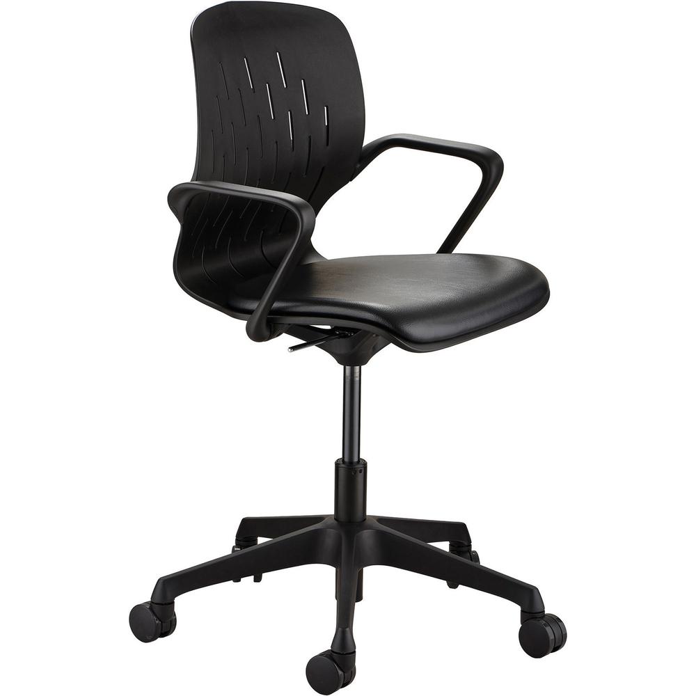 Safco Shell Desk Chair - Black Vinyl Plastic Seat - Black Plastic Back - Steel Frame - 5-star Base - 1 Each. Picture 1