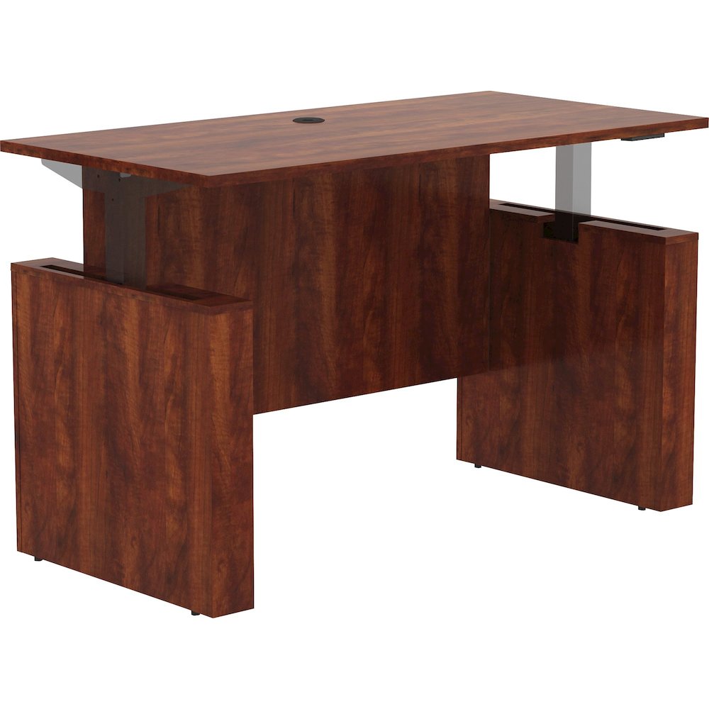 Lorell Essentials Series Sit-to-Stand Desk Shell - 0.1" Thickness Top, 49" Height x 60" Width x 29" Depth - Finish: Cherry - Laminate Table Top - Durable, Adjustable Feet, Modesty Panel, Grommet, Cord. Picture 1