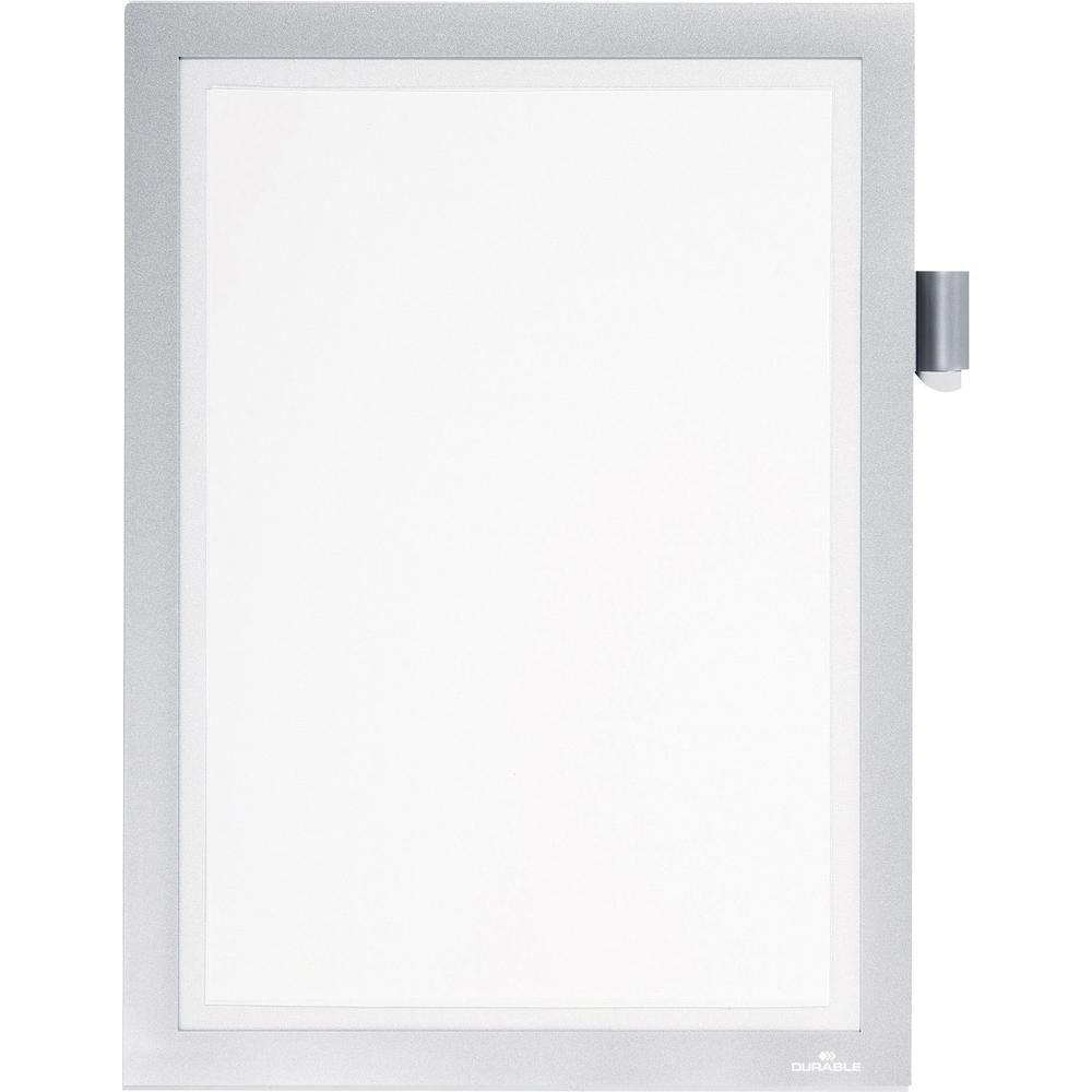 DURABLE DURAFRAME Note - Support 8.50" x 11" Media - Polyvinyl Chloride (PVC) - Silver - Self-adhesive, Magnetic, Foldable, Pen Holder - 1 Each. Picture 1