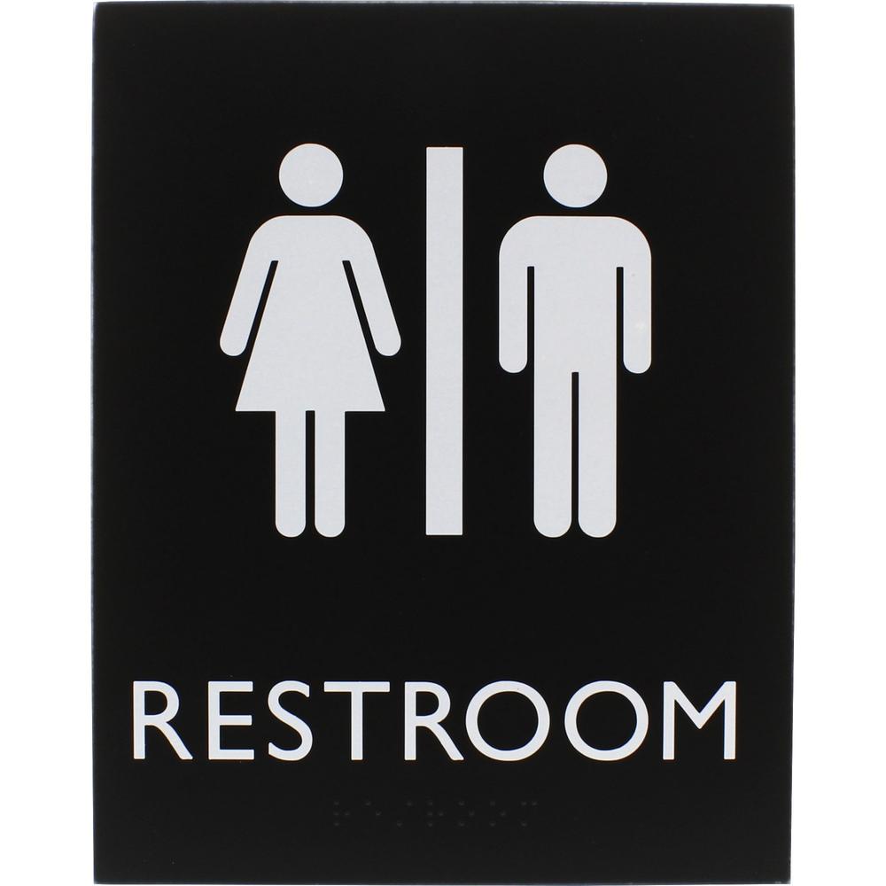 Lorell Unisex Restroom Sign - Print/Message "Toilette Men" , "TOILETTE (ladies)" - 6.4" Width x 8.5" Height - Rectangular Shape - Surface-mountable - Easy Readability, Braille - Restroom, Information . Picture 1