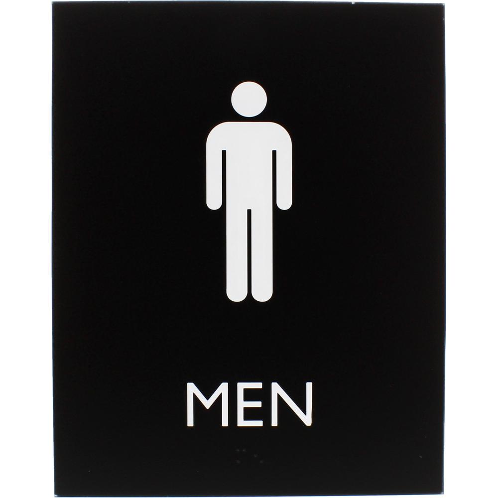 Lorell Men's Restroom Sign - Print/Message "Men" - 6.4" Width x 8.5" Height - Rectangular Shape - Surface-mountable - Easy Readability, Braille - Plastic - Black - 1 Each. Picture 1