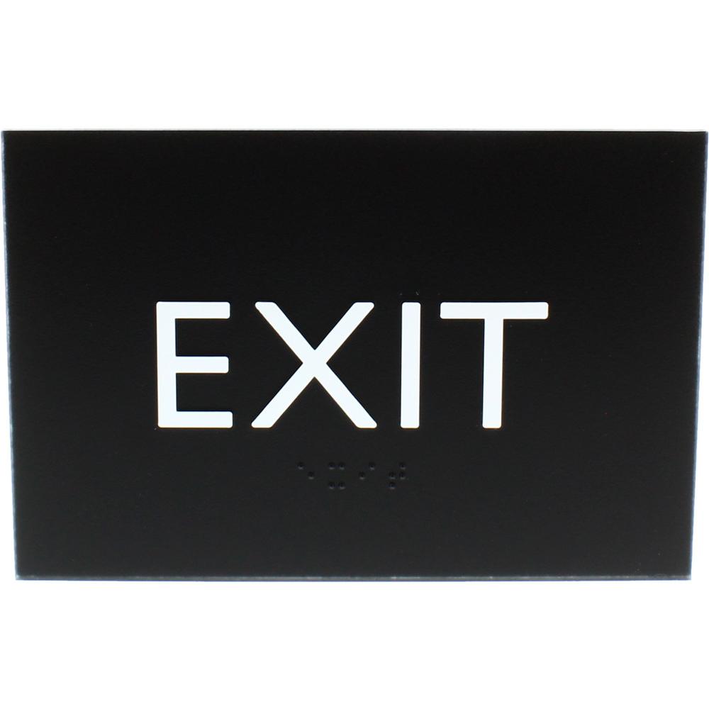 Lorell Exit Sign - 4.5" Width x 6.8" Height - Rectangular Shape - Surface-mountable - Easy Readability, Braille - Indoor - Plastic - Black - 1 Each. Picture 1