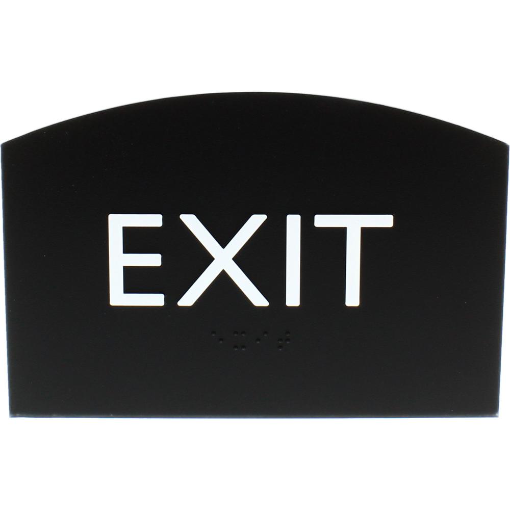 Lorell Exit Sign - 4.5" Width x 6.8" Height - Curved Shape - Surface-mountable - Easy Readability, Braille - Indoor - Plastic - Black - 1 Each. Picture 1