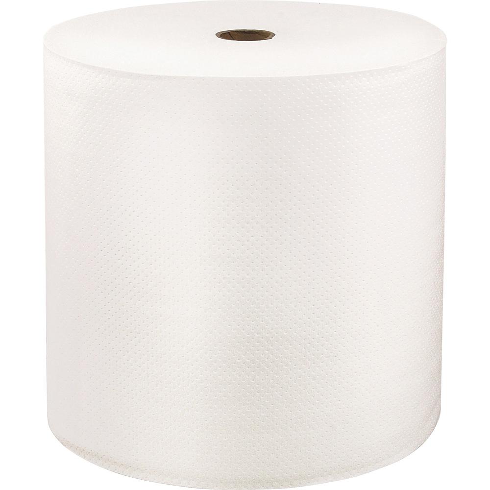 LoCor Hardwound Roll Towels - 1 Ply - 7" Width x 1000 ft Length - Fully embossed - Bright White - Fiber - 6 / Carton. Picture 1
