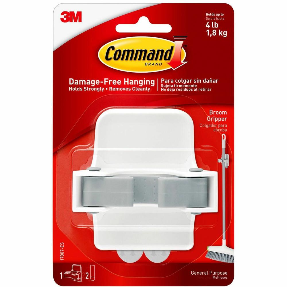 Command Broom Gripper - 4 lb (1.81 kg) Capacity - 4" Height x 5.2" Width - for Broom - Plastic - White, Clear - 1 Each. Picture 1