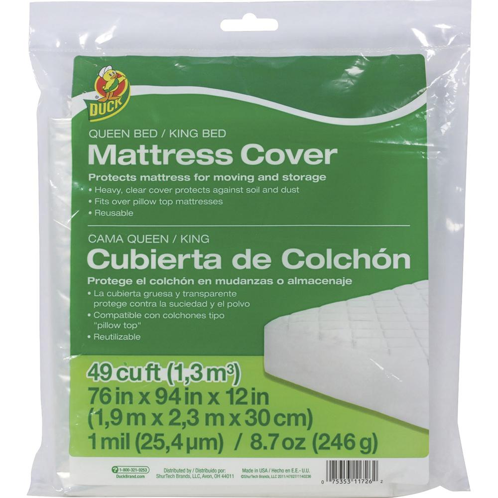 Duck Brand Queen/King Mattress Cover - 94" Length x 76" Width - Plastic - Clear - 1 Each. Picture 1