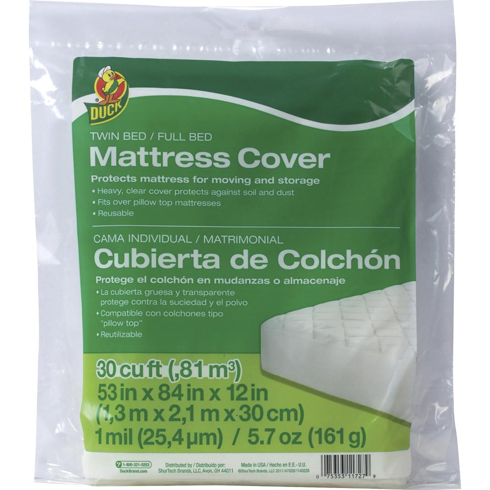 Duck Brand Twin / Full Bed Mattress Cover - 84" Length x 53" Width - Plastic - Clear - 1 Each. Picture 1