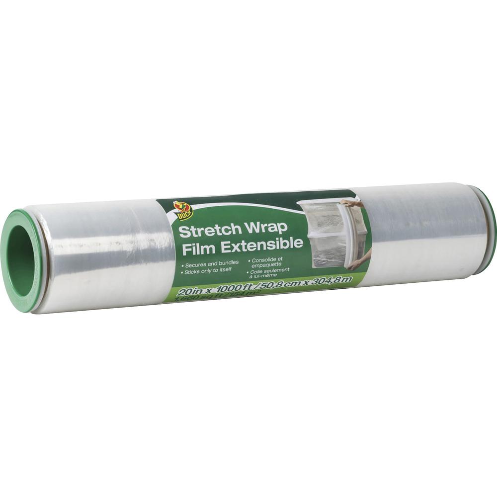 Duck Extensible Stretch Wrap Film - 20" Width x 1000 ft Length - Non-adhesive, Durable, Handle, Self-stick - Plastic Film - Clear - 1 Each. Picture 1