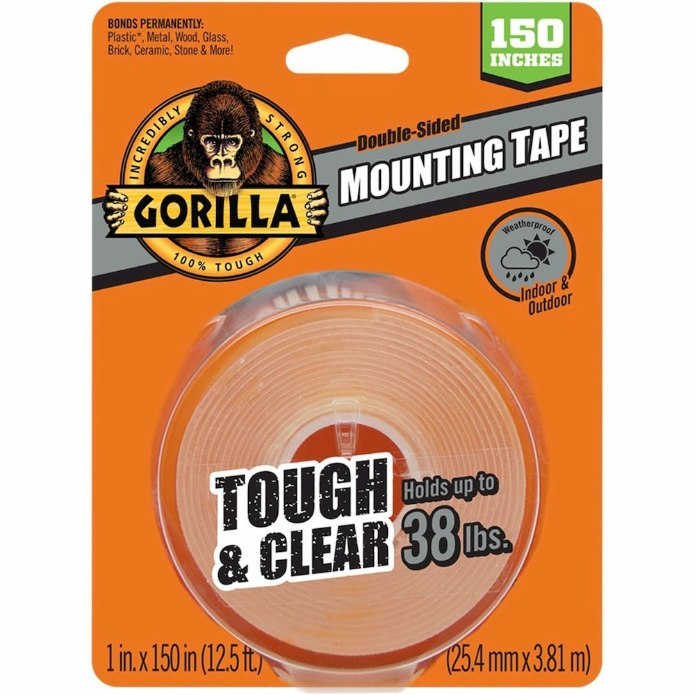 Gorilla Tough & Clear Mounting Tape - 12.50 ft Length x 1" Width - Clear - For Indoor, Outdoor, Plastic, Metal, Wood, Glass, Brick, Ceramic, Stone, DIY - 1 Each. Picture 1