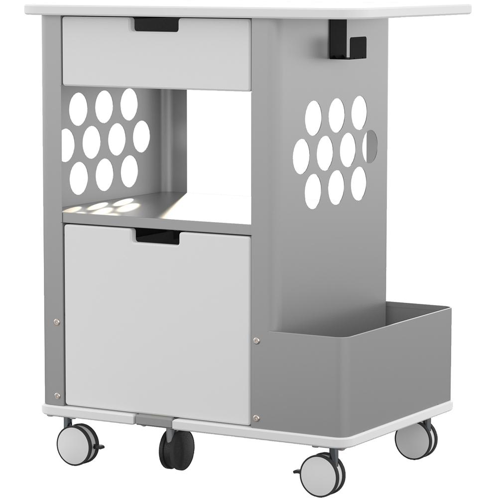 Focal Rolling Storage Cart - 2 Drawer - 5 Casters - Steel, Metal, Melamine - 28" Width x 20" Depth x 33.50" Height - Silver Frame - White - 1 Each. Picture 1