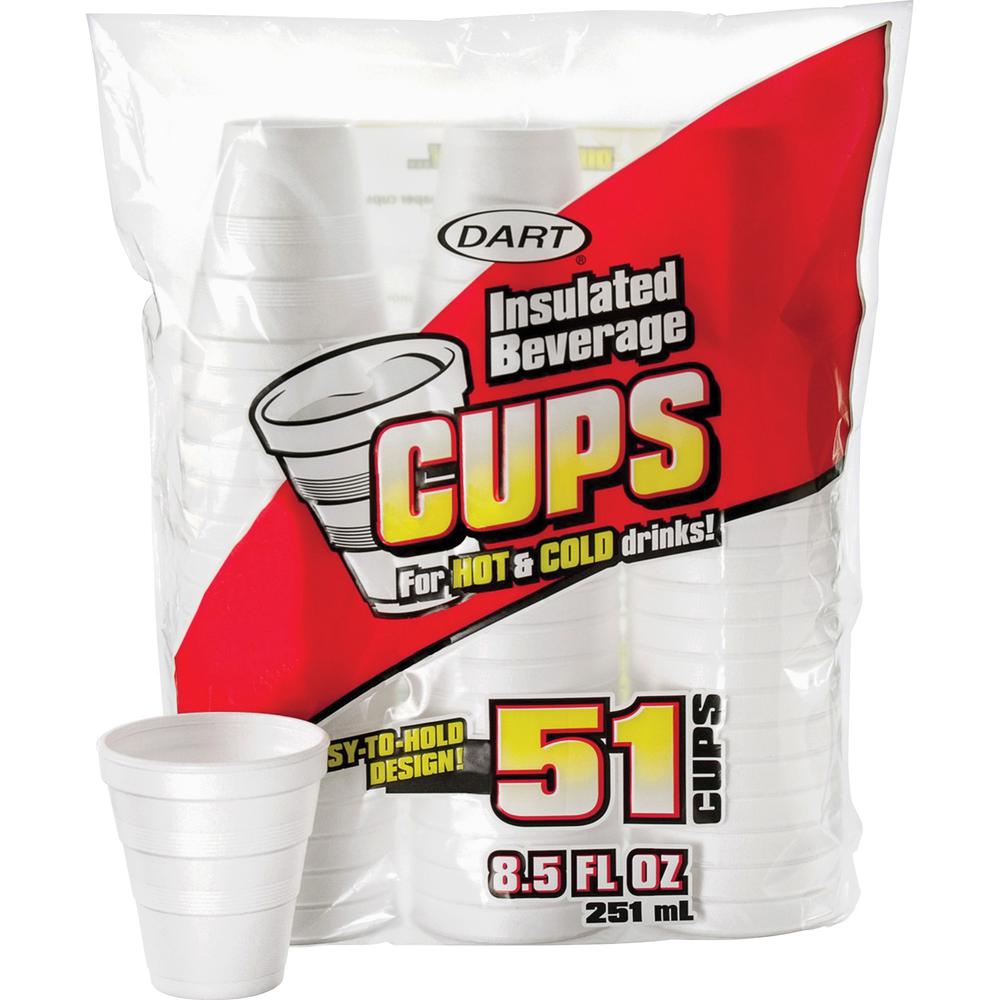 Dart 8.5 oz Insulated Beverage Cups - 8.50 fl oz - White - Foam - Hot Drink, Cold Drink, Coffee, Hot Chocolate, Soft Drink, Iced Tea, Beverage - 51/Pack - 24 / Carton. Picture 1