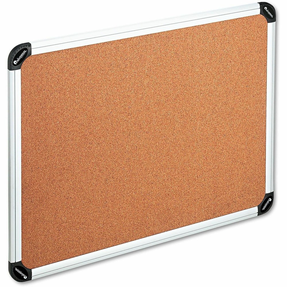 Universal Bulletin Board - 36" Board Height x 48" Board Width - Tan Cork Surface - Self-healing - Satin Aluminum Frame - 1 Each. Picture 1