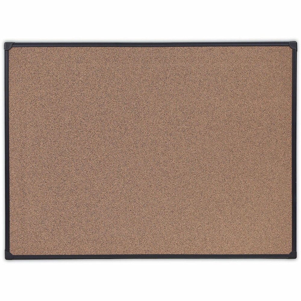 Universal Bulletin Board - 35.43" Board Height x 47.24" Board Width x 0.47" Board Depth - Brown Rubber, Cork Surface - Durable, Sleek Style, Heavy Duty, Sturdy - Black Aluminum Frame - 1 Each. Picture 1