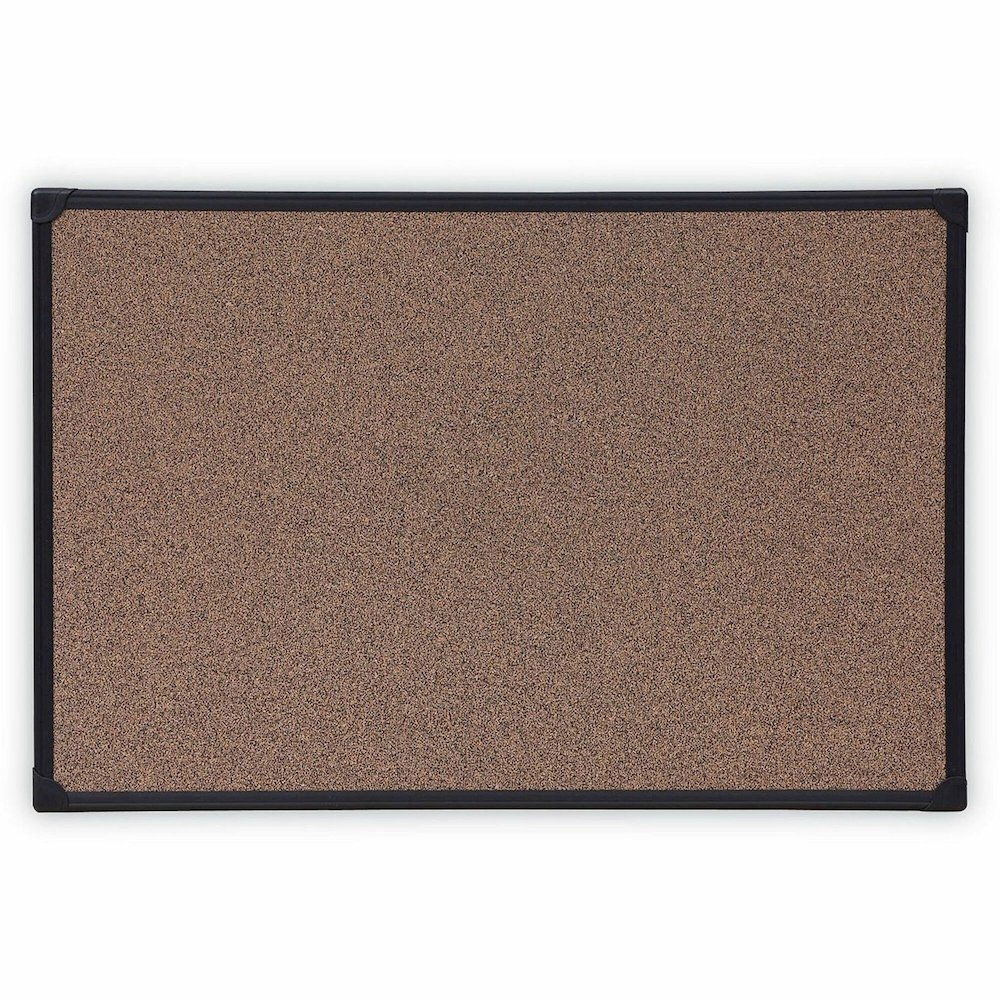 Universal Bulletin Board - 23.62" Board Height x 35.43" Board Width x 0.47" Board Depth - Brown Rubber, Cork Surface - Durable, Sleek Style, Heavy Duty, Sturdy - Black Plastic Frame - 1 Each. Picture 1