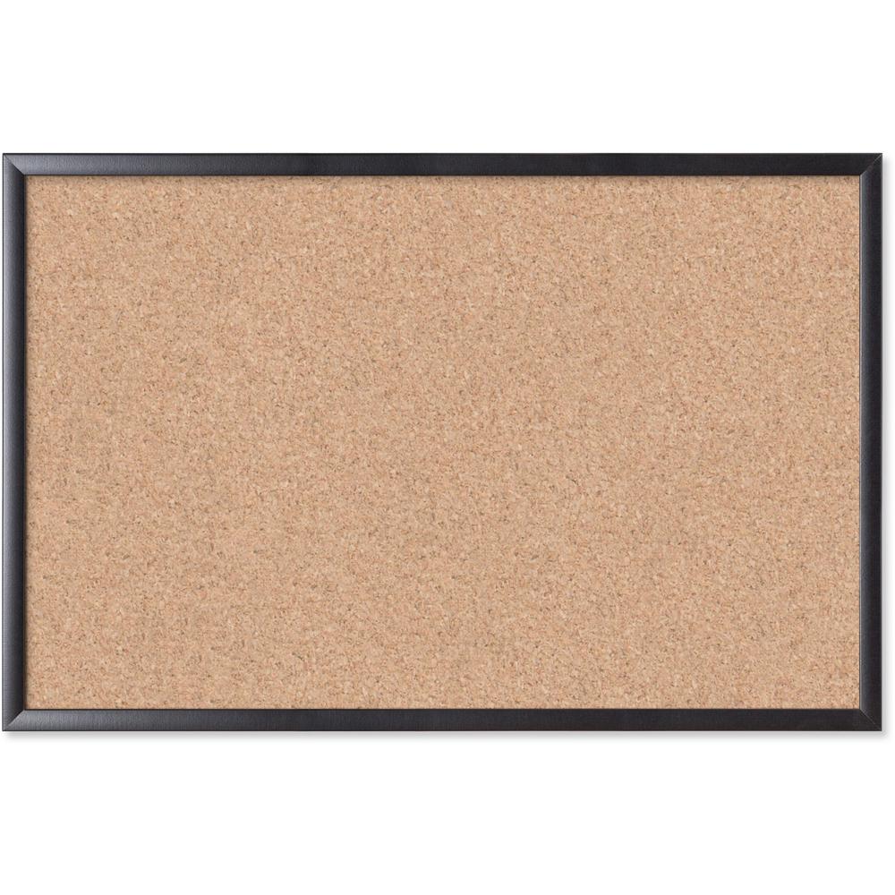 U Brands Cork Bulletin Board - 24" Board Height x 36" Board Width - Natural Cork Surface - Self-healing, Durable, Mounting System, Tackable, Sturdy - Black Wood Frame - 1 Each. Picture 1