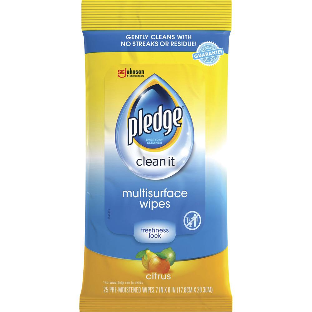 Pledge PH Balanced Multisurface Cleaner Wipes - For Multi Surface - Fresh Citrus Scent - pH Balanced - Blue - 25/Packet - 12 / Carton. Picture 1