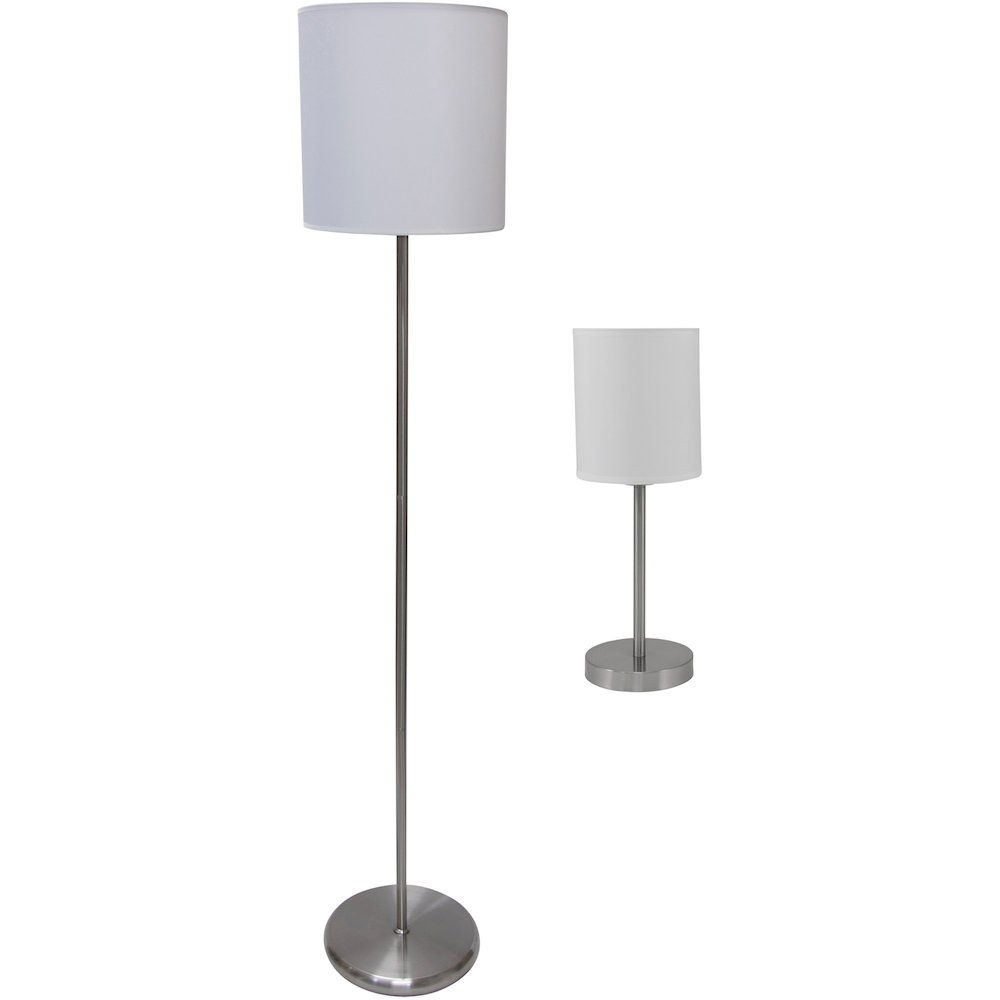 Ledu Slim Line Lamp Combo Pack - 13 W CFL, LED Bulb - Silver - Steel - Floor-mountable, Desk Mountable - Silver, White. Picture 1