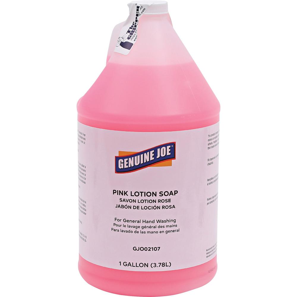 Genuine Joe Pink Lotion Soap - 1 gal (3.8 L) - Hand, Skin - Pink - Rich Lather - 4 / Carton. Picture 1