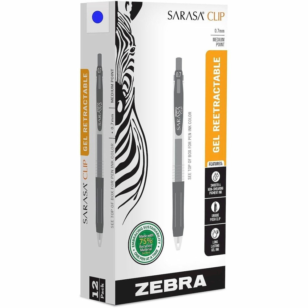 Zebra SARASA Clip Retractable Gel Pen - Retractable - Blue Ink - Water Based, Pigment-based, Gel-based - 1 Dozen. Picture 1