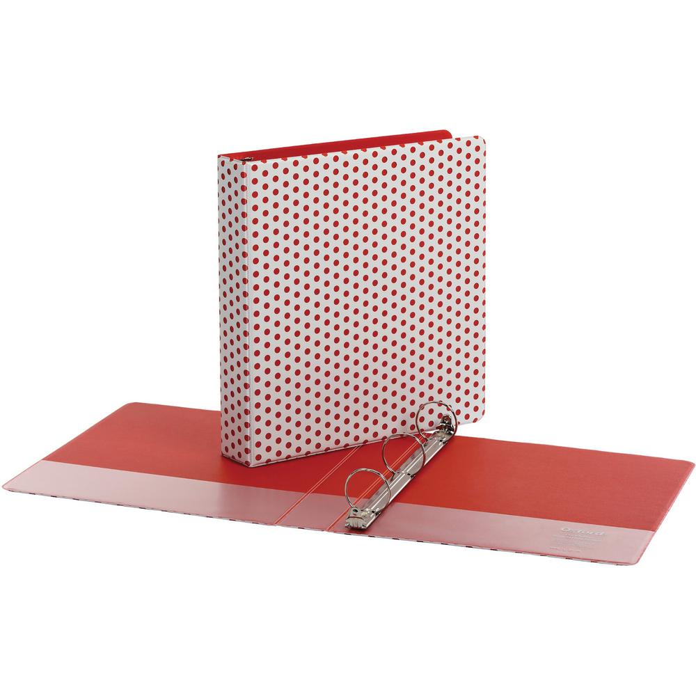 Oxford 1-1/2" Back-mounted Round Ring Binder - 1 1/2" Binder Capacity - 350 Sheet Capacity - Fastener: Round Ring - Pocket: 2, Internal - Red - 1 Each. Picture 1