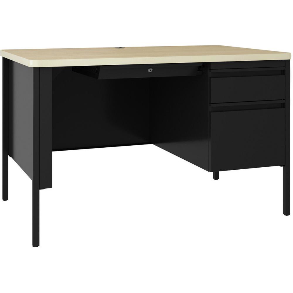 Lorell Fortress Series 48" Right-Pedestal Teachers Desk - 30" Height x 48" Width x 29.5" Depth, 0.8" Height Modesty Panel - Single Pedestal on Right Side - T-mold Edge - Material: Steel - Finish: Blac. Picture 1