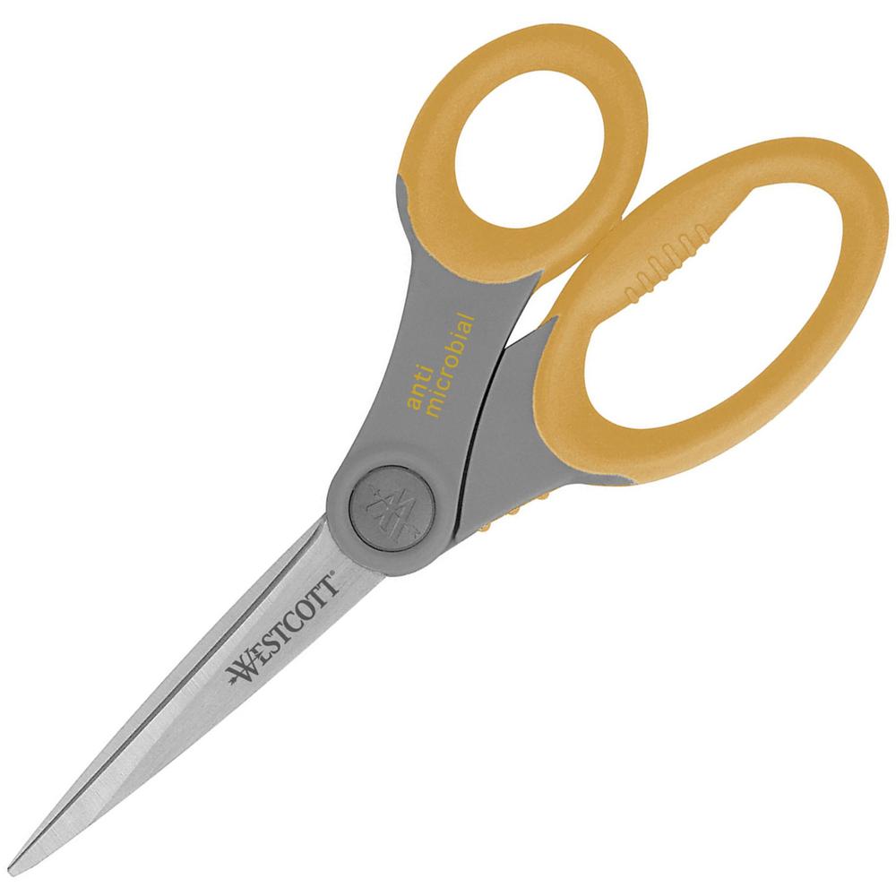 Westcott 8" Titanium Bonded Antimicrobial Scissors - Left/Right - Titanium - Straight Tip - Gray/Yellow - 1 Each. Picture 1