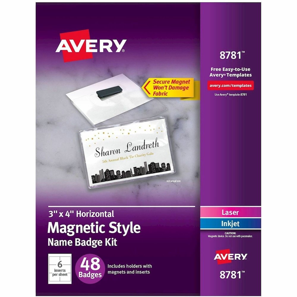 Avery&reg; Magnetic Style Name Badges - Letter - 8 1/2" x 11" - Flexible, Reusable, Durable, Magnetic - White - 8 Sheets - 48 / Pack. Picture 1