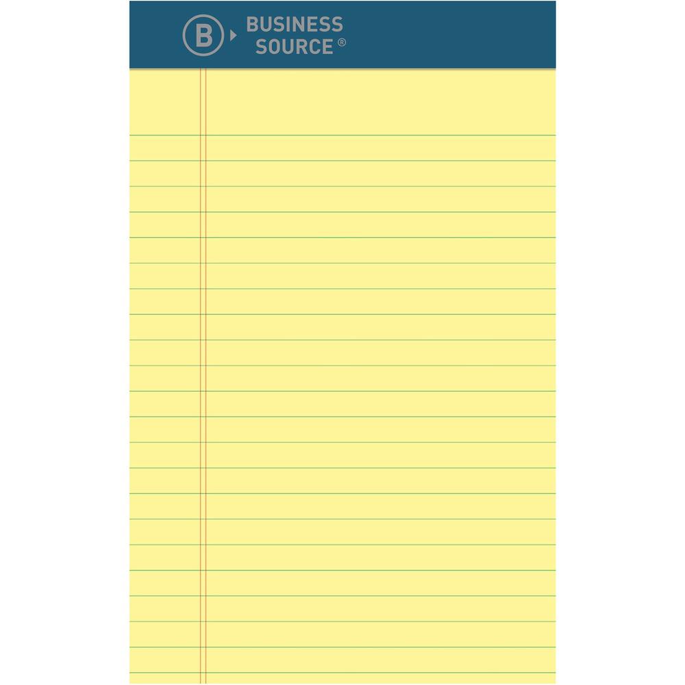Business Source Premium Writing Pad - 50 Sheets - 0.20" Height x 5" Width x 8" Length - Canary Paper - Tear Proof, Sturdy Back, Bleed-free - 1 Dozen. Picture 1