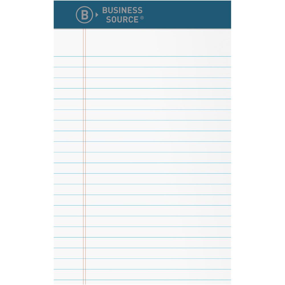 Business Source Premium Writing Pad - 50 Sheets - 0.20" Height x 5" Width x 8" Length - White Paper - Tear Proof, Sturdy Back, Bleed-free - 1 Dozen. Picture 1