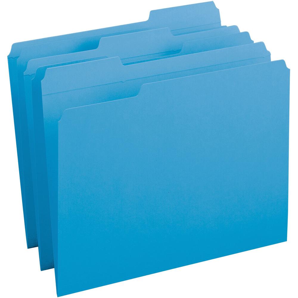 Business Source 1/3 Tab Cut Recycled Top Tab File Folder - Blue - 10% Recycled - 100 / Box. Picture 1