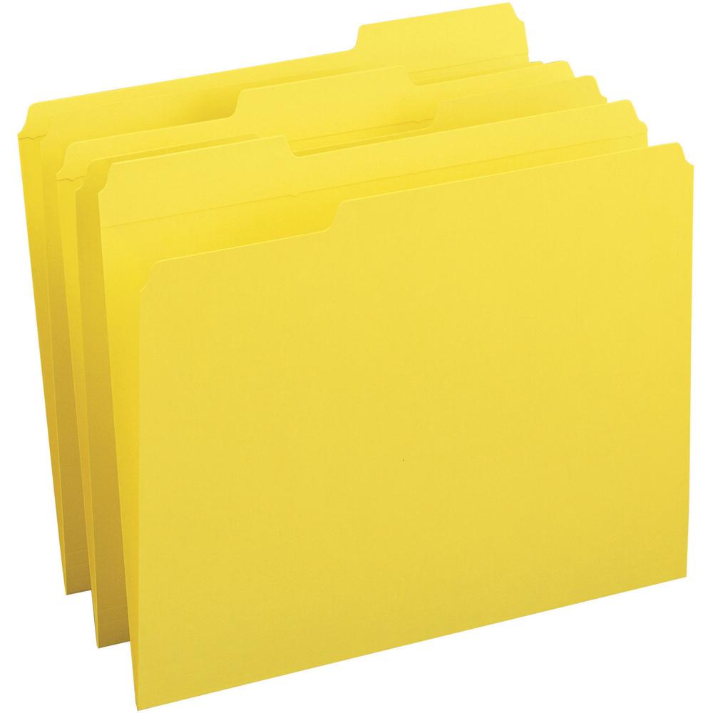 Business Source 1/3 Tab Cut Recycled Top Tab File Folder - Yellow - 10% Recycled - 100 / Box. Picture 1