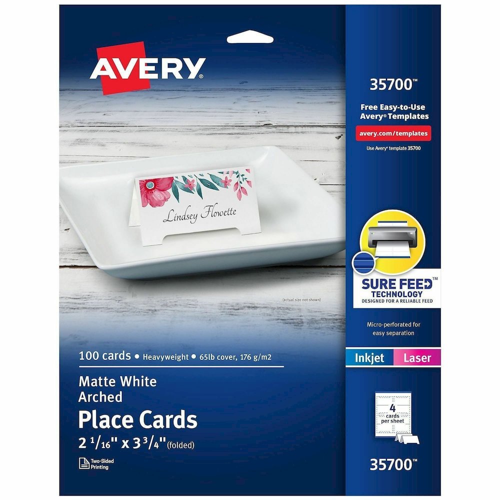 Avery&reg; Sure Feed Arched Tent Cards - 97 Brightness - Letter - 8 1/2" x 11" - 65 lb Basis Weight - 176 g/m² Grammage - Matte - Printable, Scratch Proof, Die-cut, Perforated, Print-to-the-edge,. Picture 1